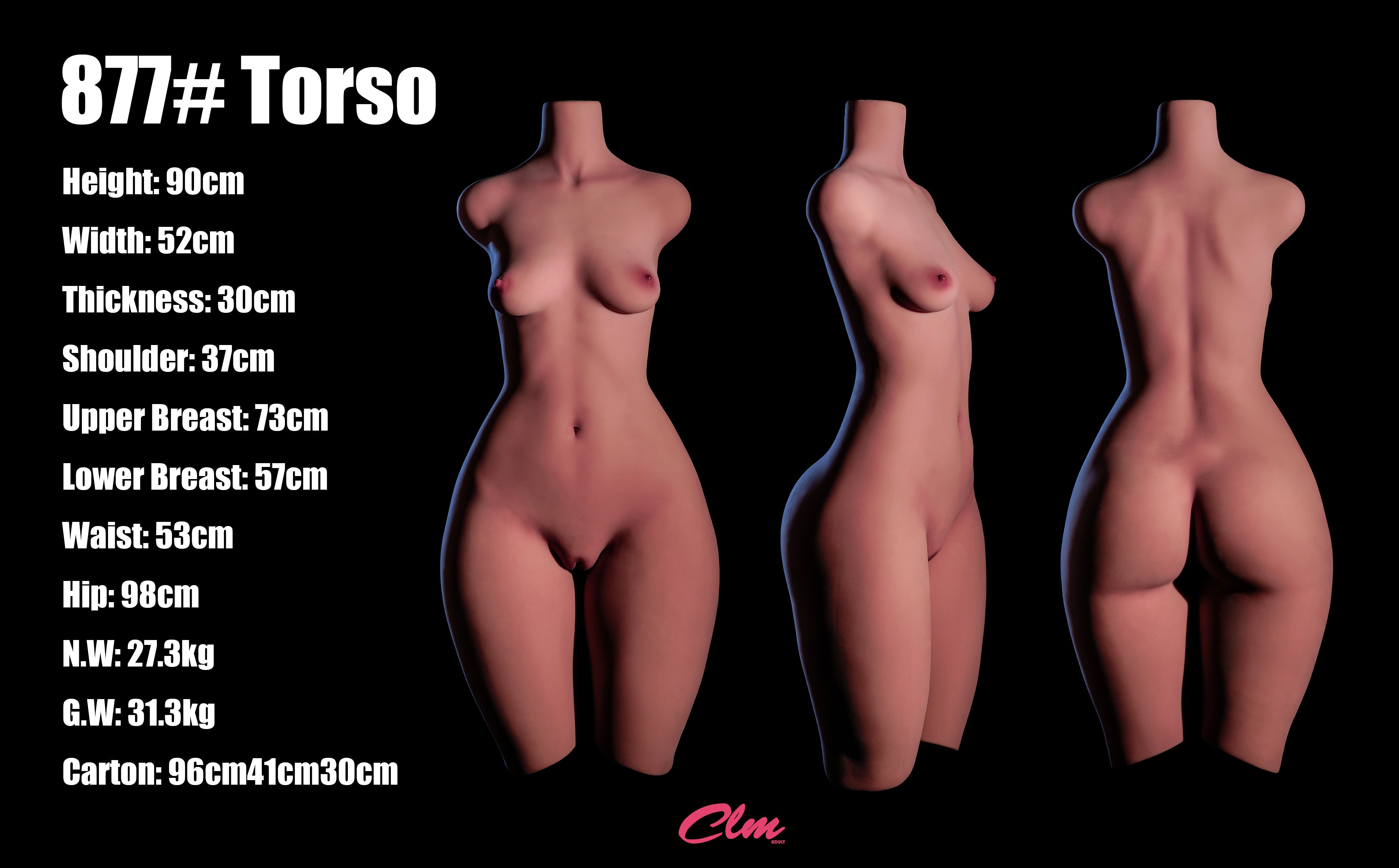 Climax Doll- USA In Stock 877# Torso BBW B Cup- Black